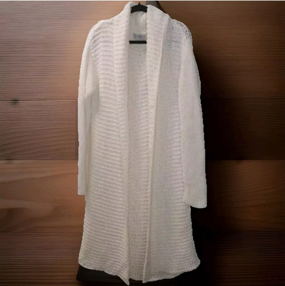 Avorwe Duster Cardigan Sweater Woman 42 US Lg Acrylic Wool Cable Knit Ivory Boho - Picture 1 of 7
